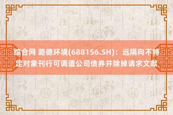 综合网 路德环境(688156.SH)：远隔向不特定对象刊行可调遣公司债券并除掉请求文献