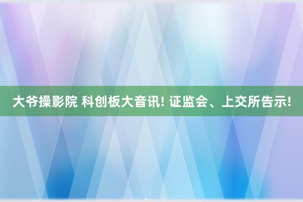 大爷操影院 科创板大音讯! 证监会、上交所告示!